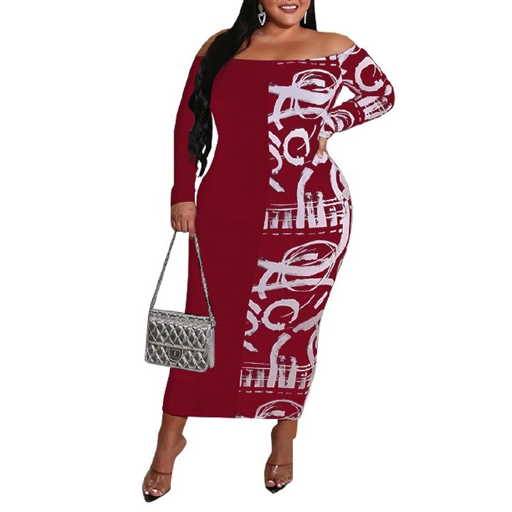 Plus Size Women's Clothing 2022 new graffiti collar dress for summer