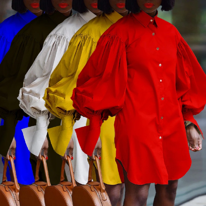 Spring and Autumn Plus Size Women's Loose Long Sleeve Lapel Shirt Dress