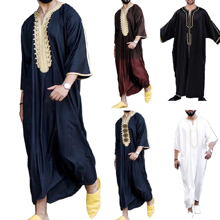 Men Muslim Thobe Middle East Saudi Arabic Robe Long Sleeve Kaftan Digital Printing Islamic Arabic Abaya Prayer Clothes