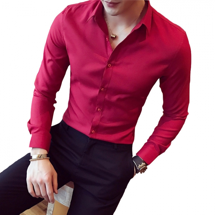 Korean version of long sleeved men's pure color shirt trend men's cotton shirt
