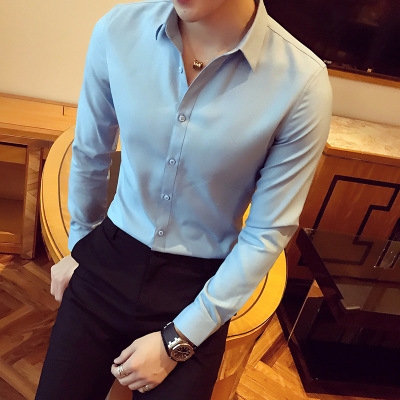 Korean version of long sleeved men's pure color shirt trend men's cotton shirt