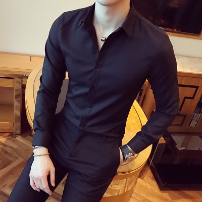 Korean version of long sleeved men's pure color shirt trend men's cotton shirt