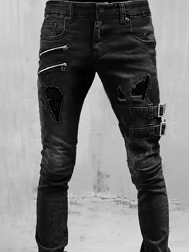 Plus Size Straight Jeans Men's Pants Boyfriend Jeans Streetwear Skinny Slim Fit Ripped Biker Jeans