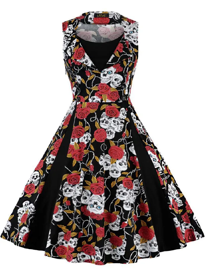 2022 Summer New European and American Women's Waist Shrinking Large Swing Dress Hepburn Style Retro Dress