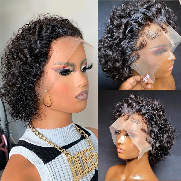Pixie Cut Short Bob Wig 150% 13X4X1 Lace Part Human Hair Wig for Women Curly Pixie Cut Blunt Bob Wig HD Transparent Lace Front Wigs