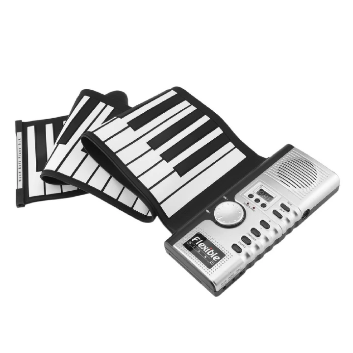 61-Key Hand Roll Piano with Horn Silicone Portable Foldable Electronic Organ for Beginners