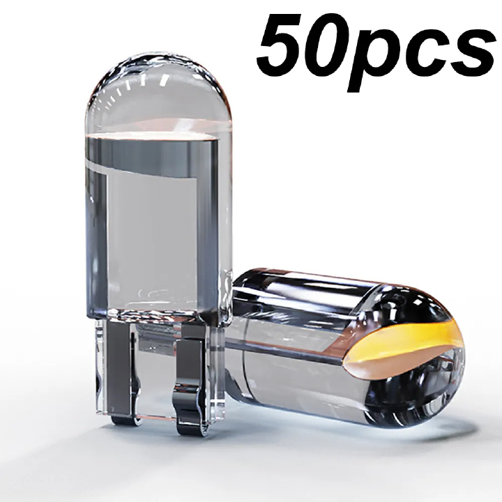 50pcs W5W Led T10 Car Light COB LED Glass 6000K White Auto Automobiles License Plate Lamp Dome Read DRL Bulb Style 12V