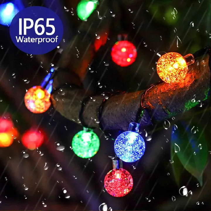 1 Pack 100 LED 64FT IP65 Crystal Globe Solar String Lights Waterproof Solar Outdoor Lights With 8 Lighting Modes Holiday Decorations Lights Outdoor Garden Tree Patio Party Christmas