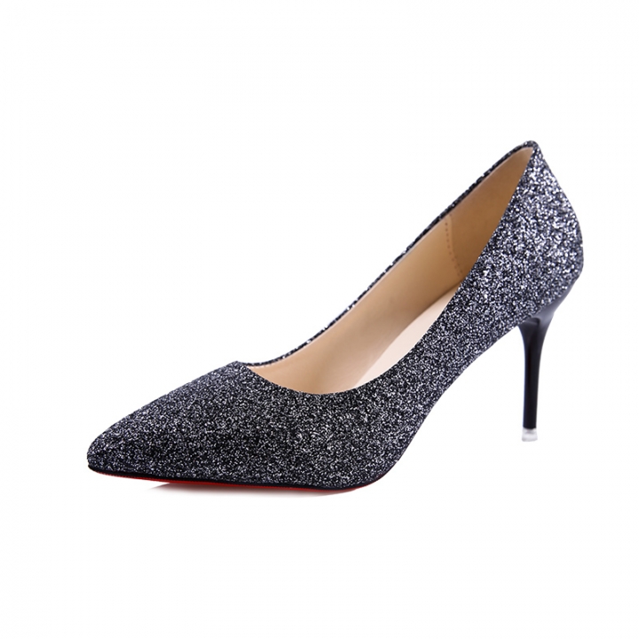 Fashion Glitter Gold High-heeled Shoes Pointed With Silver Fine With Women&apos;s Shoes Wedding Shoes
