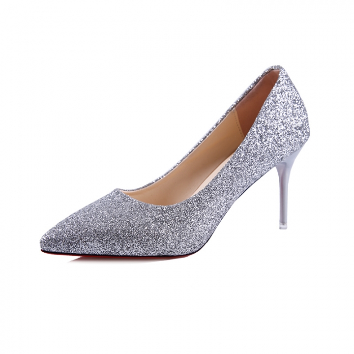 Fashion Glitter Gold High-heeled Shoes Pointed With Silver Fine With Women&apos;s Shoes Wedding Shoes