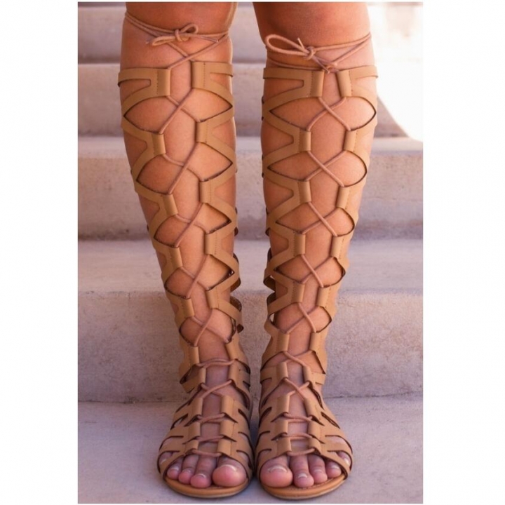 Women&apos;s Sexy Hollow Out Sandals Flat Heel High Boots Open Toe Gladiator Summer Fashion Dress Sandals