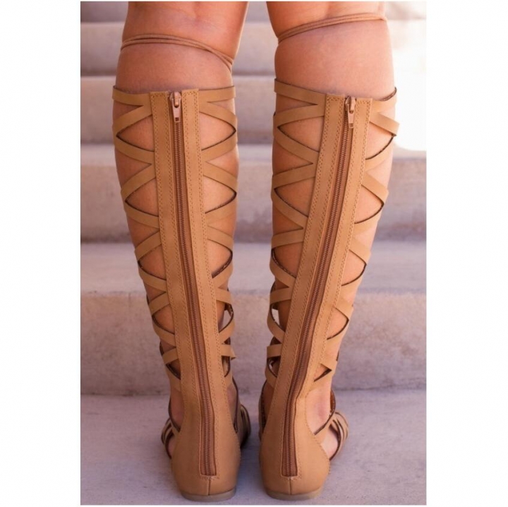 Women&apos;s Sexy Hollow Out Sandals Flat Heel High Boots Open Toe Gladiator Summer Fashion Dress Sandals