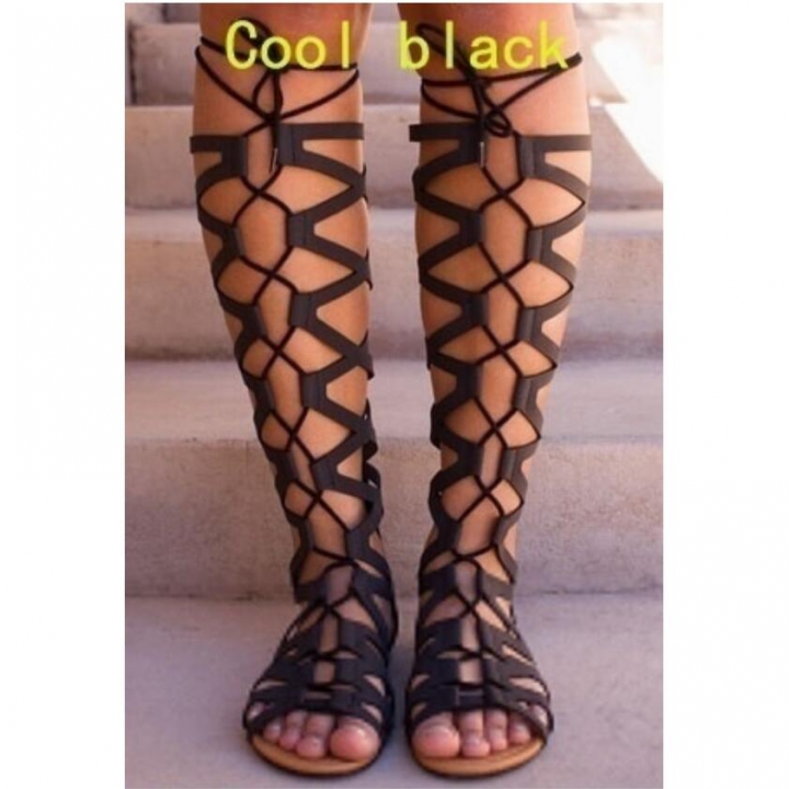 Women&apos;s Sexy Hollow Out Sandals Flat Heel High Boots Open Toe Gladiator Summer Fashion Dress Sandals