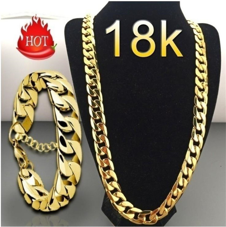Fashion Luxury Jewerly 18k 24inches Yellow Gold plated Necklace and Bracelet for Women and Men