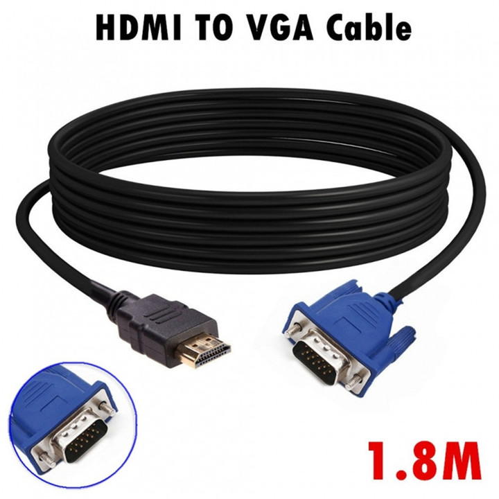 HDTV 1.8M HDMI Male To VGA Adapter Cable Connector Cable For PC TV Black P1A6