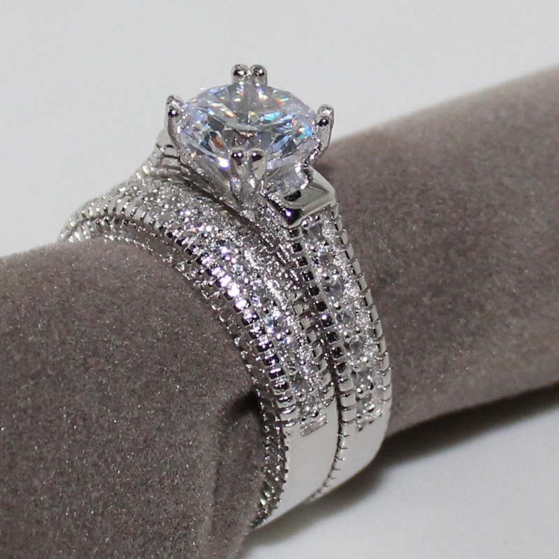 2Pcs/set Brand Jewelry Genuine Natural Gemstone White Sapphire Birthstone Wedding Engagement Ring