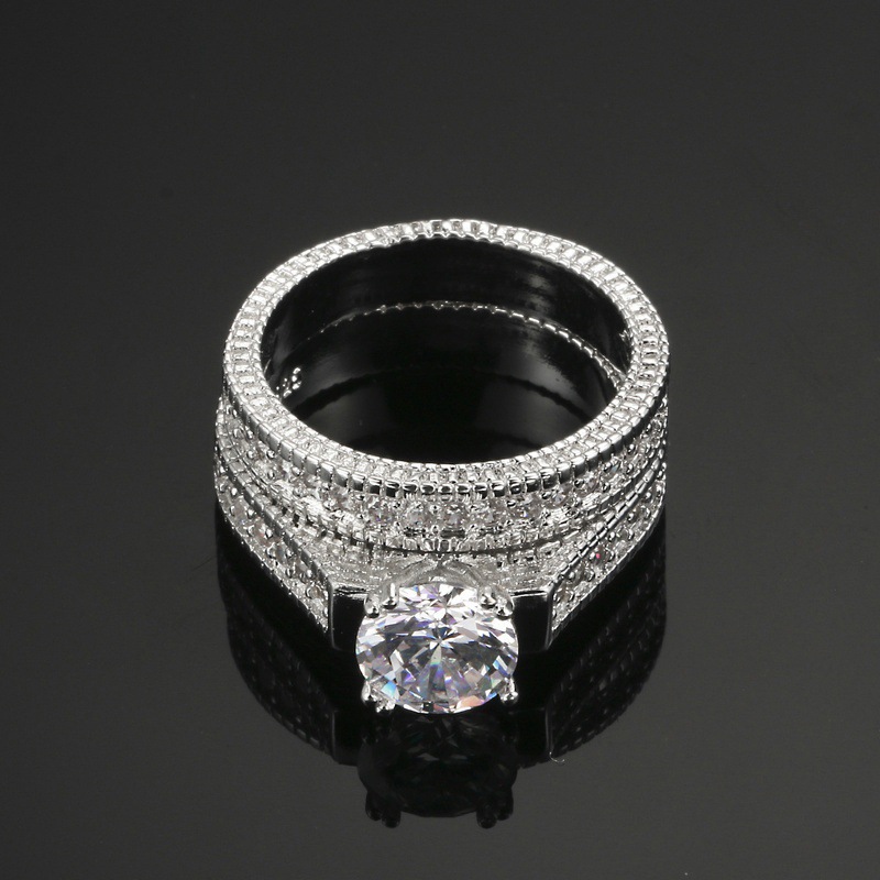 2Pcs/set Brand Jewelry Genuine Natural Gemstone White Sapphire Birthstone Wedding Engagement Ring