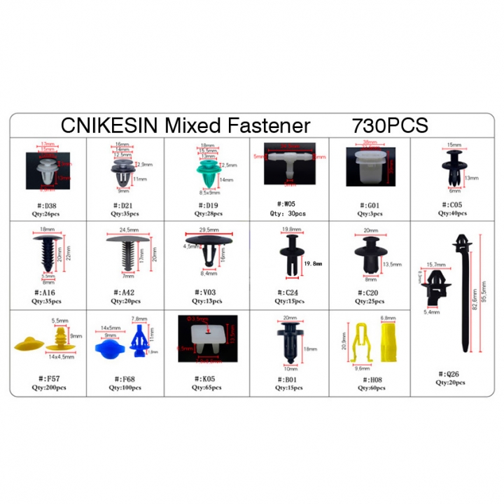 Mixed 730PCS Auto Fastener Car Universal Bumper Fixed Clamp Push Type Clip for All Car Fastener