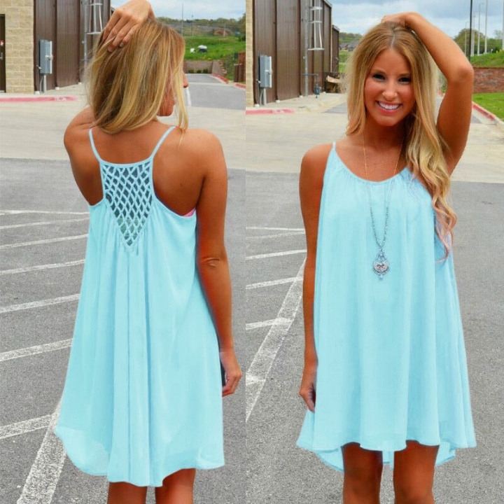 Women beach dress fluorescence female summer dress chiffon voile women dress 2018 summer style