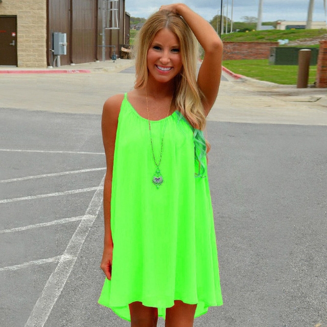 Women beach dress fluorescence female summer dress chiffon voile women dress 2018 summer style