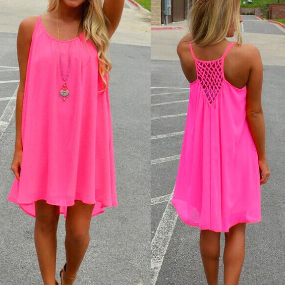Women beach dress fluorescence female summer dress chiffon voile women dress 2018 summer style