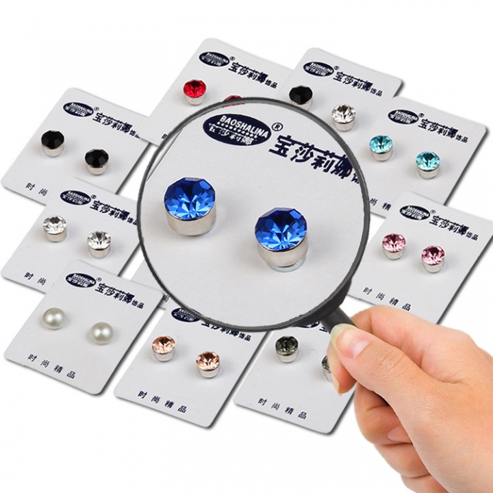 2 pairs/lot Health Magnet Colored Diamond Earless Earrings Boy and Girl Fake Earrings  Fashion Jewellery