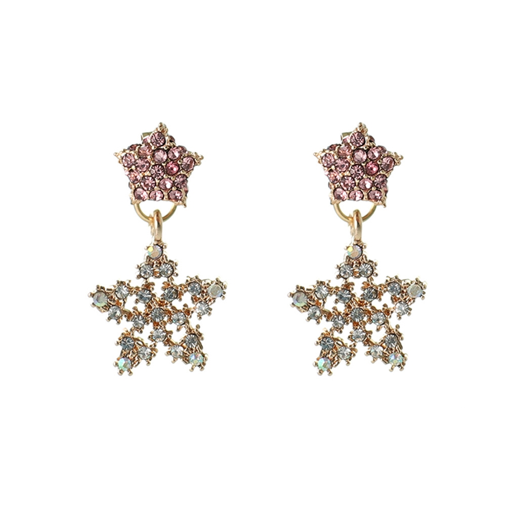Han edition personality alloy diamond stud earrings pink star earrings female stud earrings,pendants Black star one size 21