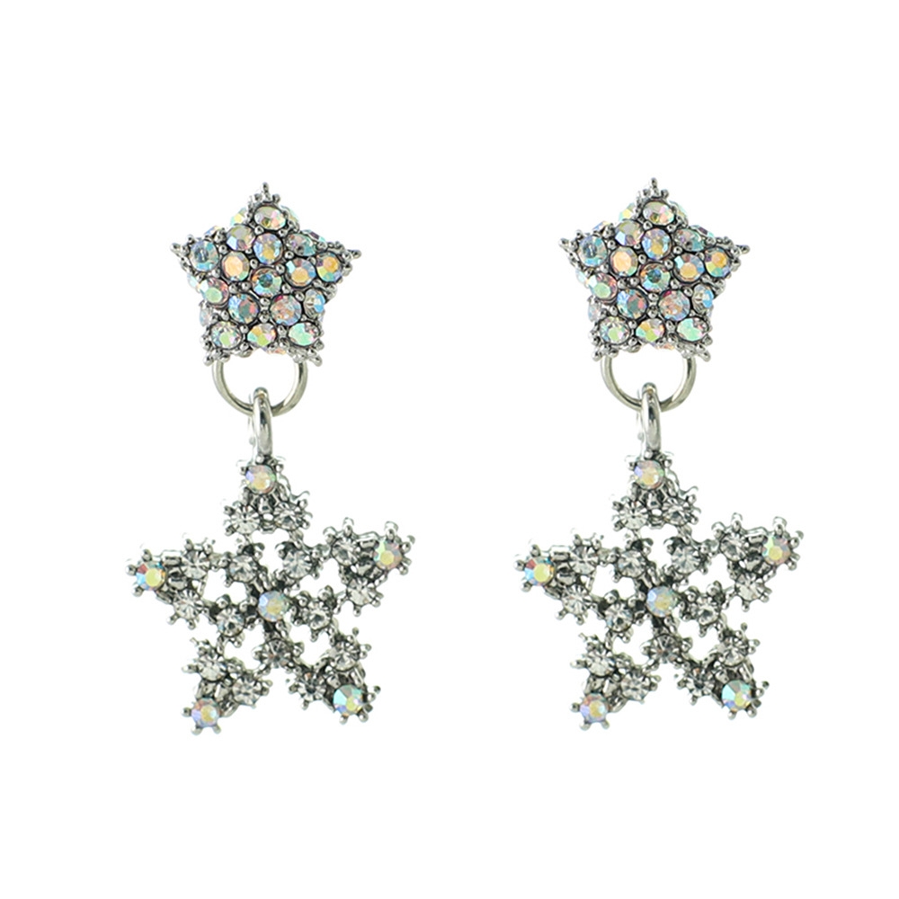 Han edition personality alloy diamond stud earrings pink star earrings female stud earrings,pendants Black star one size 18
