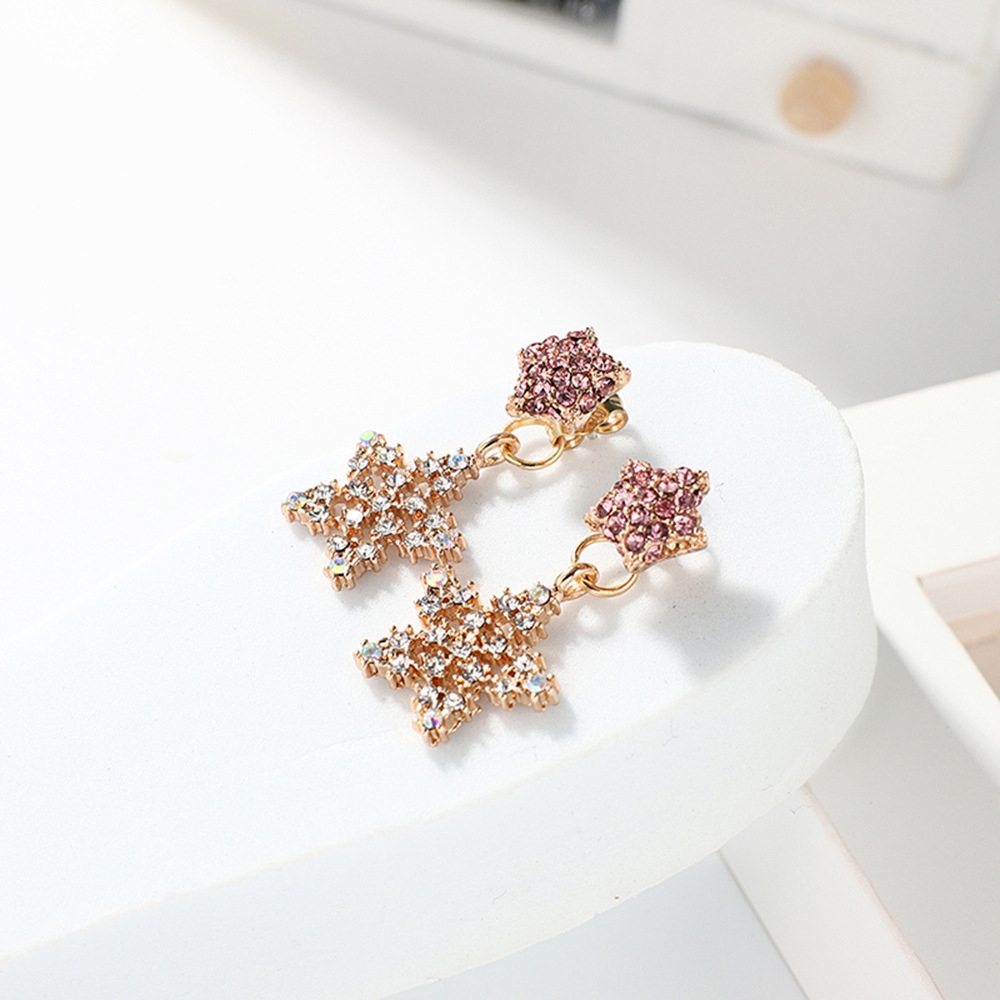 Han edition personality alloy diamond stud earrings pink star earrings female stud earrings,pendants Black star one size 10
