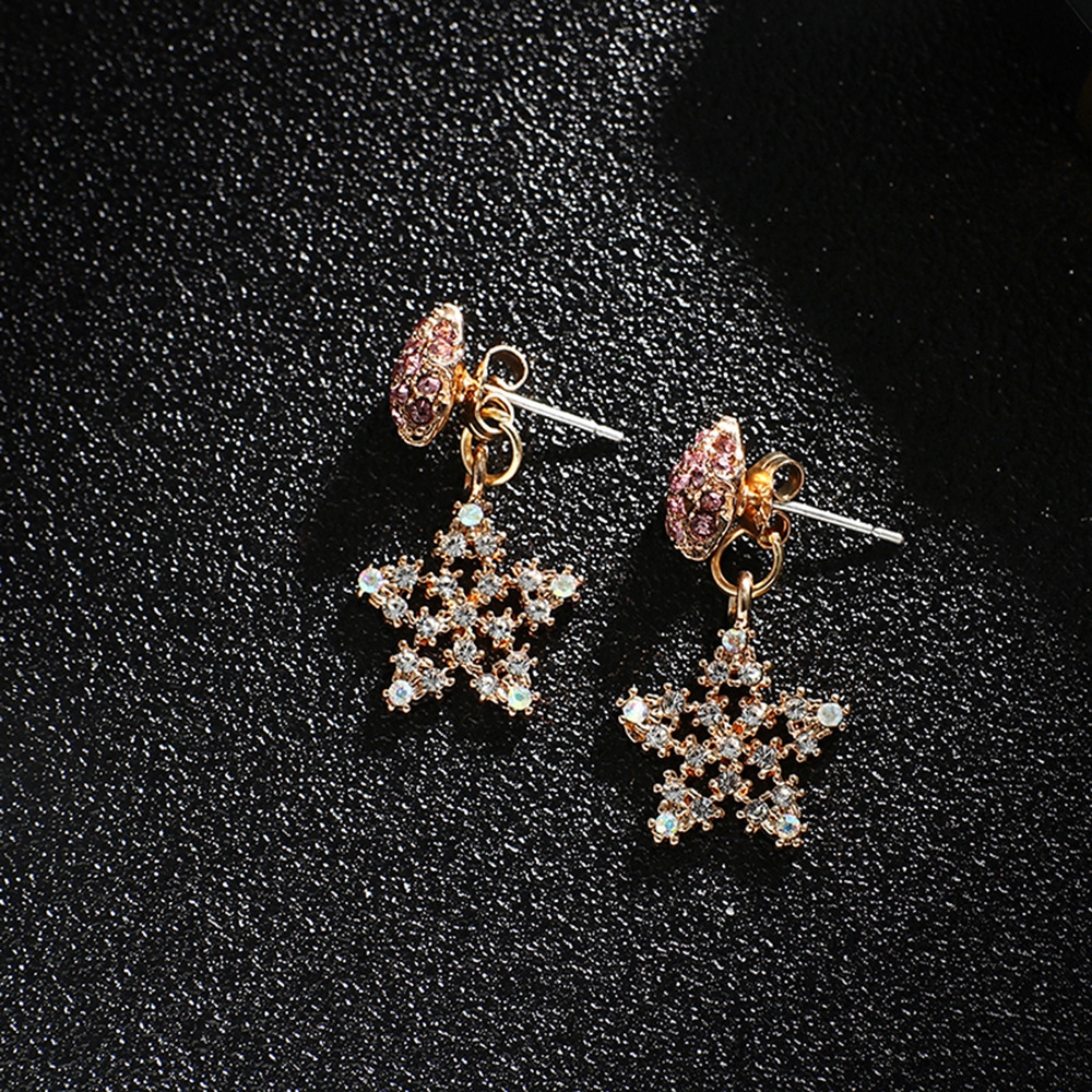 Han edition personality alloy diamond stud earrings pink star earrings female stud earrings,pendants Black star one size 5