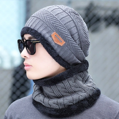 2 pieces Neck sets Hats Men Girl Winter Head hooded Cap Earmuffs Head Caps Male beanie mask