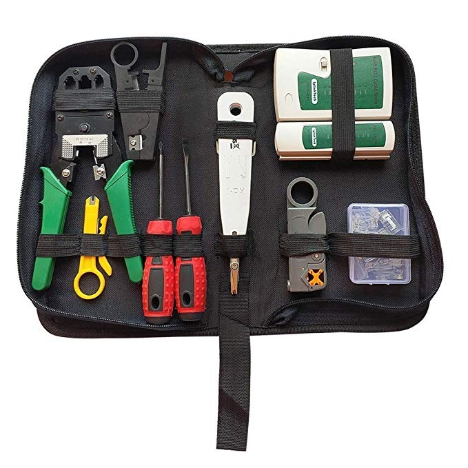 18Pcs Cable Clamp Tester Stripping Tool Crystal Head Network Tool Kit