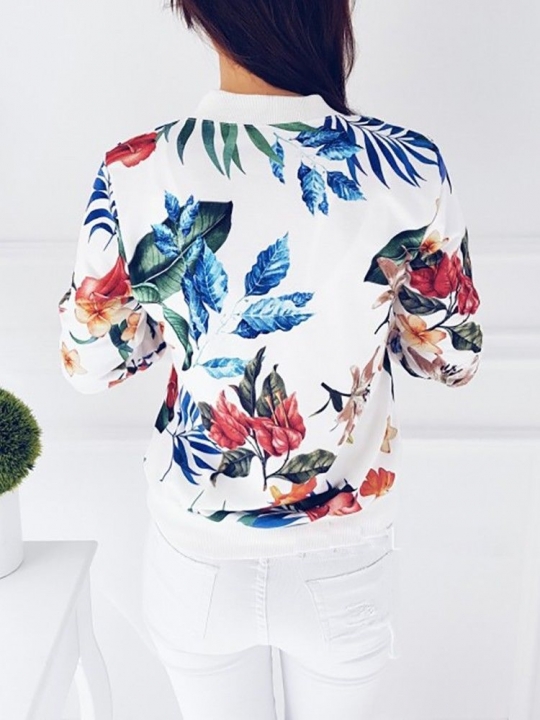 Women Coat Fashion Ladies Retro Floral Up Bomber Jacket Casual Coat Autumn Women Clothes