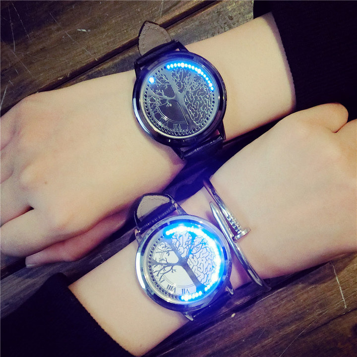 Personality Leather Waterproof LED Watch Men And Women Couple Watch Smart Electronics Casual Watches