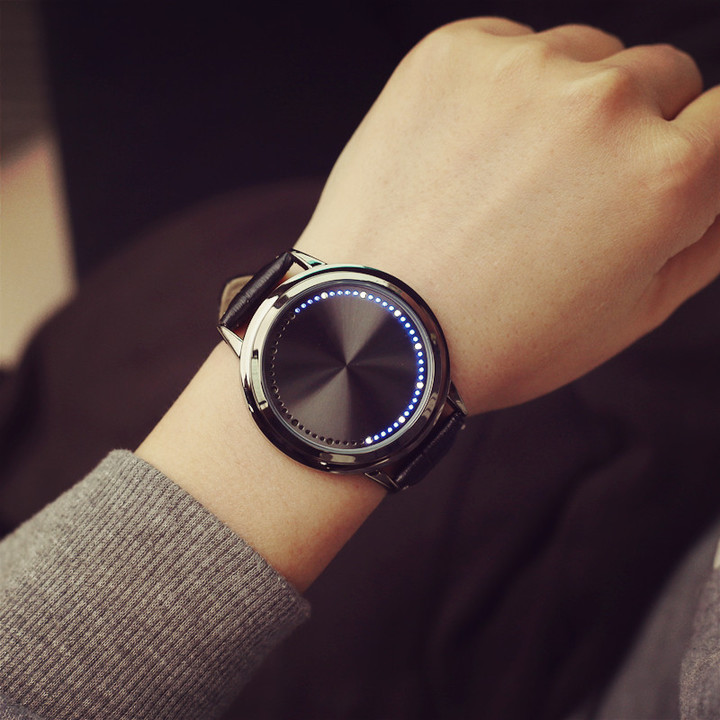 Personality Leather Waterproof LED Watch Men And Women Couple Watch Smart Electronics Casual Watches