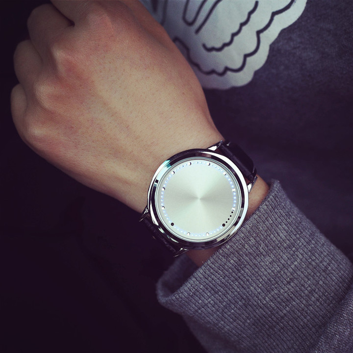 Personality Leather Waterproof LED Watch Men And Women Couple Watch Smart Electronics Casual Watches