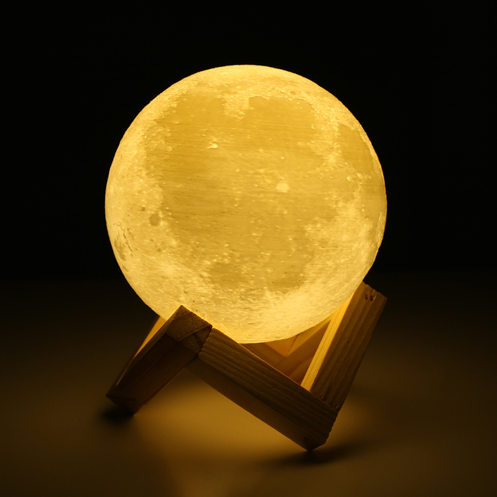 Rechargeable 3D Print Moon Lamp Color Change Touch Switch Bedroom Bookcase Night Light Home Decor