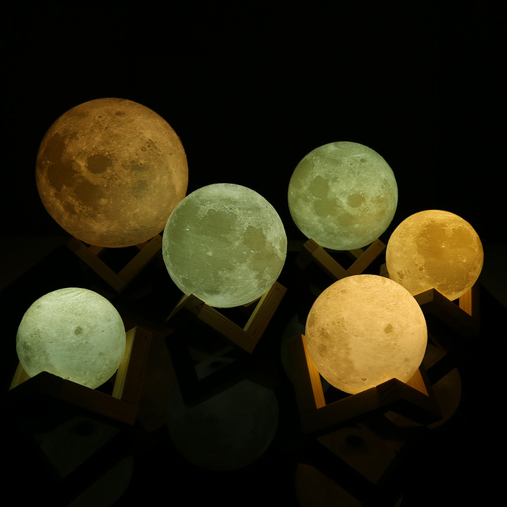 Rechargeable 3D Print Moon Lamp Color Change Touch Switch Bedroom Bookcase Night Light Home Decor