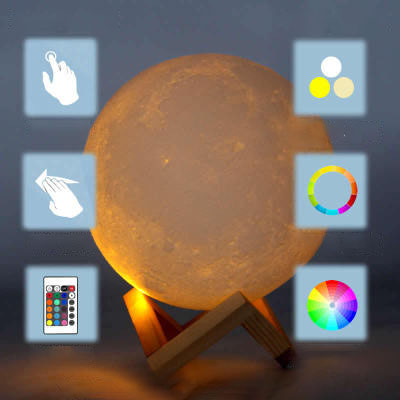 Rechargeable 3D Print Moon Lamp Color Change Touch Switch Bedroom Bookcase Night Light Home Decor