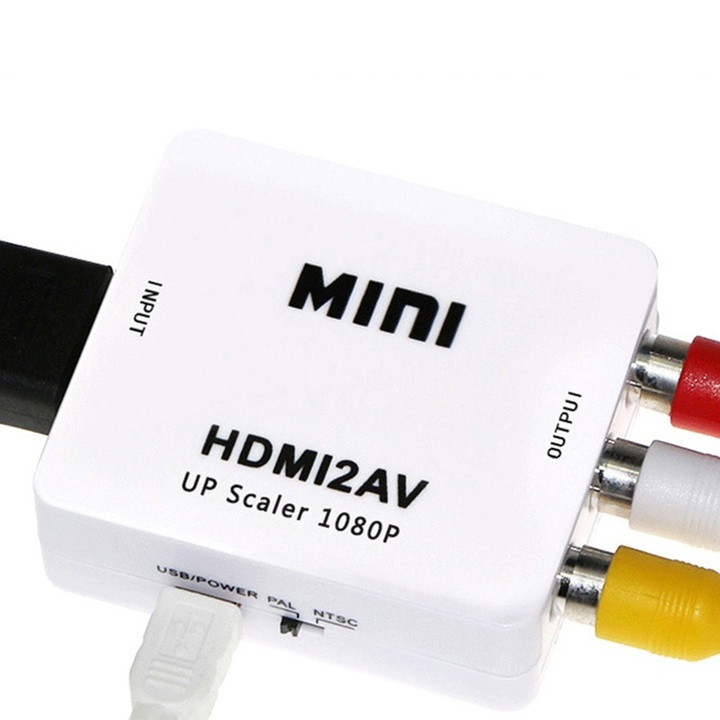 HDMI AV Scaler Adapter HD Video Converter Box HDMI to RCA AV/CVSB L/R Video 1080P Audio Converter