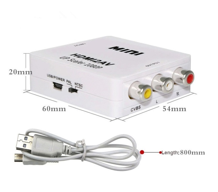 HDMI AV Scaler Adapter HD Video Converter Box HDMI to RCA AV/CVSB L/R Video 1080P Audio Converter