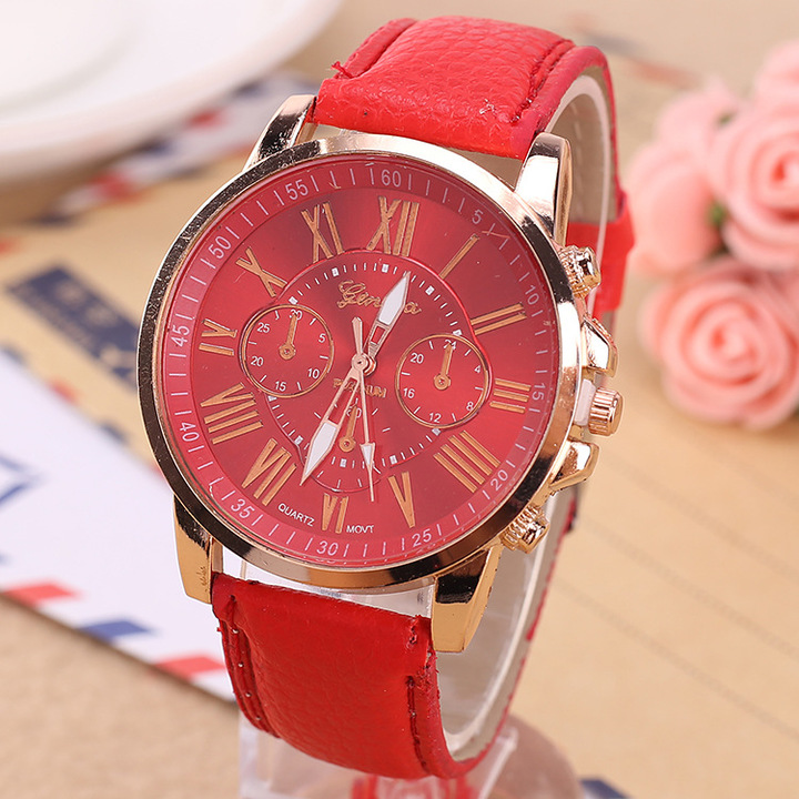 Geneva Watches Women Casual Roman Numeral Watch Leather Band Quartz Wrist Watch relogio Clock
