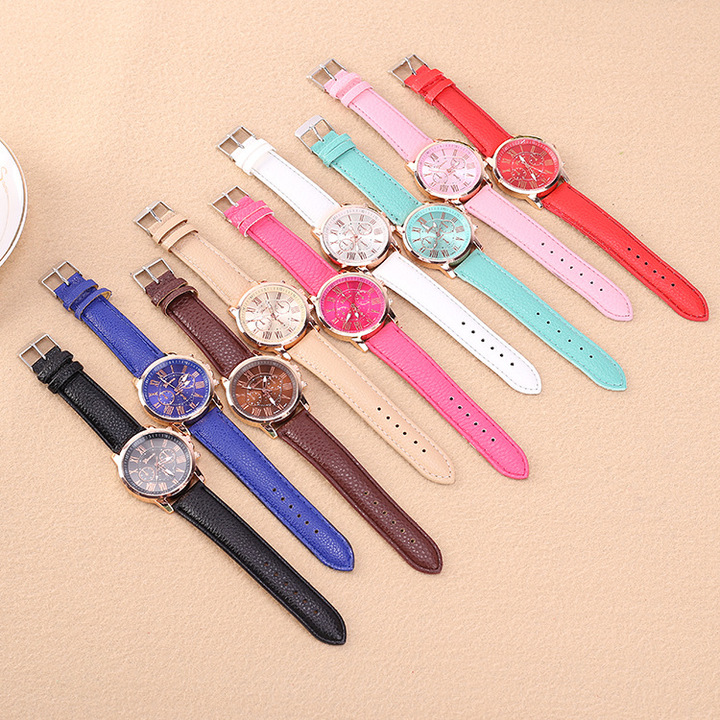 Geneva Watches Women Casual Roman Numeral Watch Leather Band Quartz Wrist Watch relogio Clock