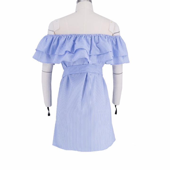 Strapless Striped Ruffles Dress Women Summer Sundresses Beach Casual Shirt Short Mini Party Dresses