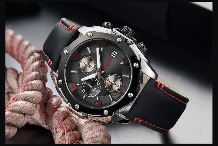 multi-function Alarm Chronograph men Watch Blue Business Leather Quartz Watch Men Military watches