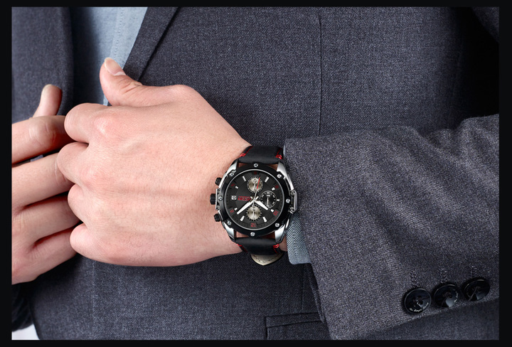 multi-function Alarm Chronograph men Watch Blue Business Leather Quartz Watch Men Military watches