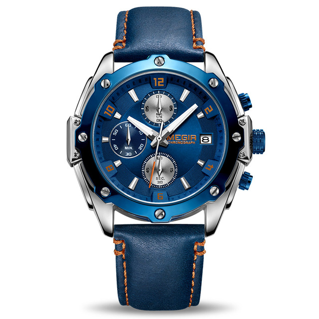 multi-function Alarm Chronograph men Watch Blue Business Leather Quartz Watch Men Military watches