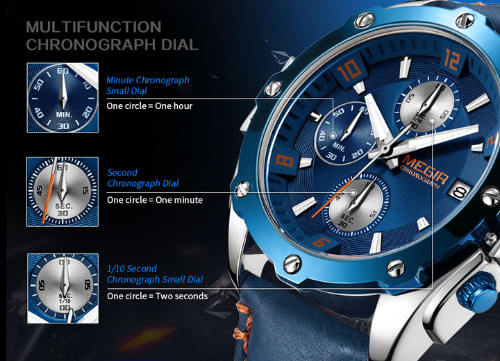 multi-function Alarm Chronograph men Watch Blue Business Leather Quartz Watch Men Military watches