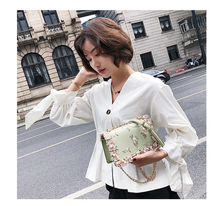 Lace Women bag handbag PU Leather Sweet Girl Square bag Flower Pearl Chain Shoulder Messenger Bag