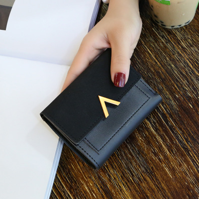 Female stitching metal V-shaped decorative abrasive retro short wallet students simple buckle Wallet